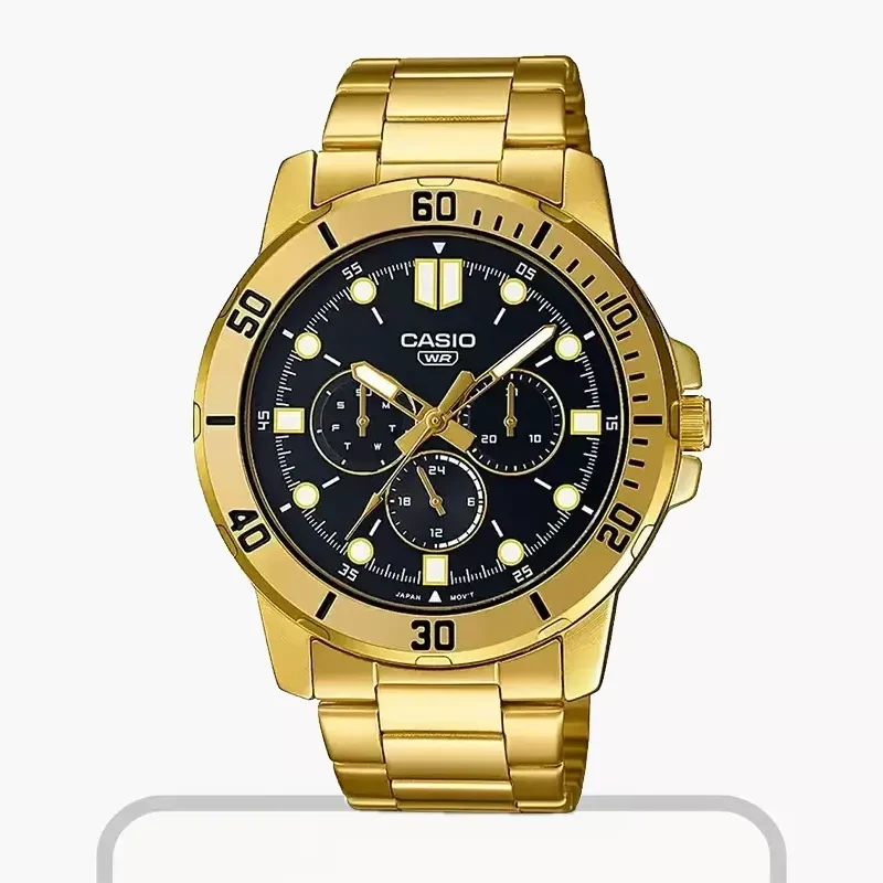 Casio Black Dial Gold-tone Men's Watch- MTP-VD300G-1E